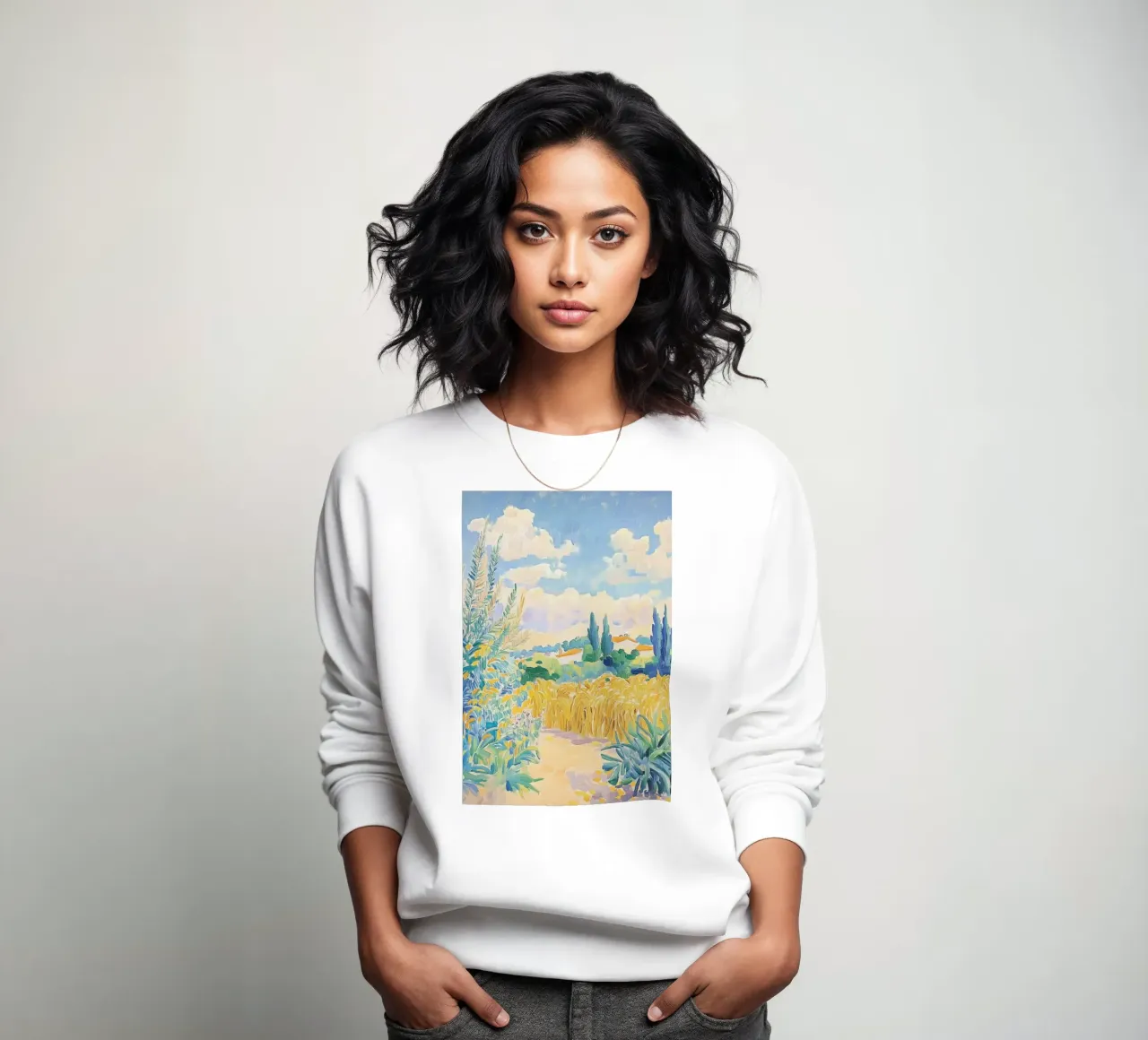Mediterraner Weizenfeldweg Sweatshirt von Melloi Art Print