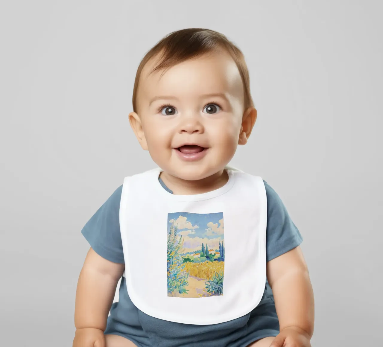 Mediterranean Wheat Field Path baby bib by Melloi Art Print