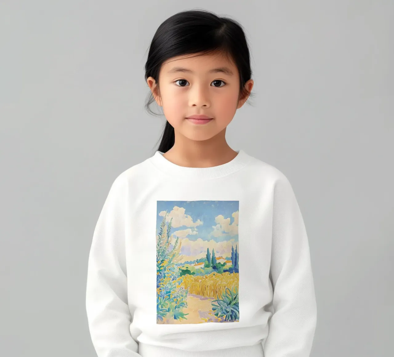 Mediterranean Wheat Field Path kids sweatshirt by Melloi Art Print