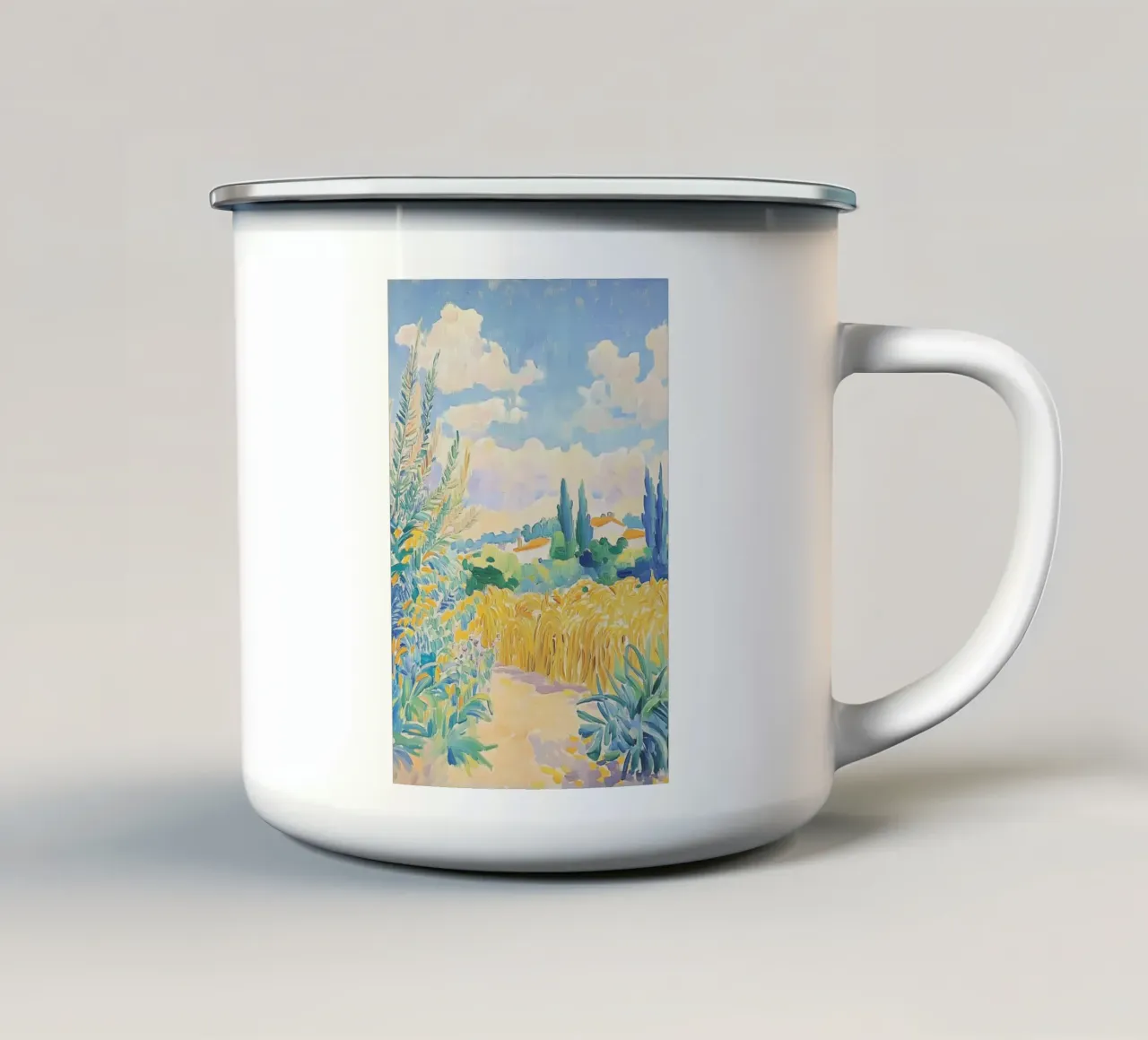Mediterranean Wheat Field Path enamel mug by Melloi Art Print