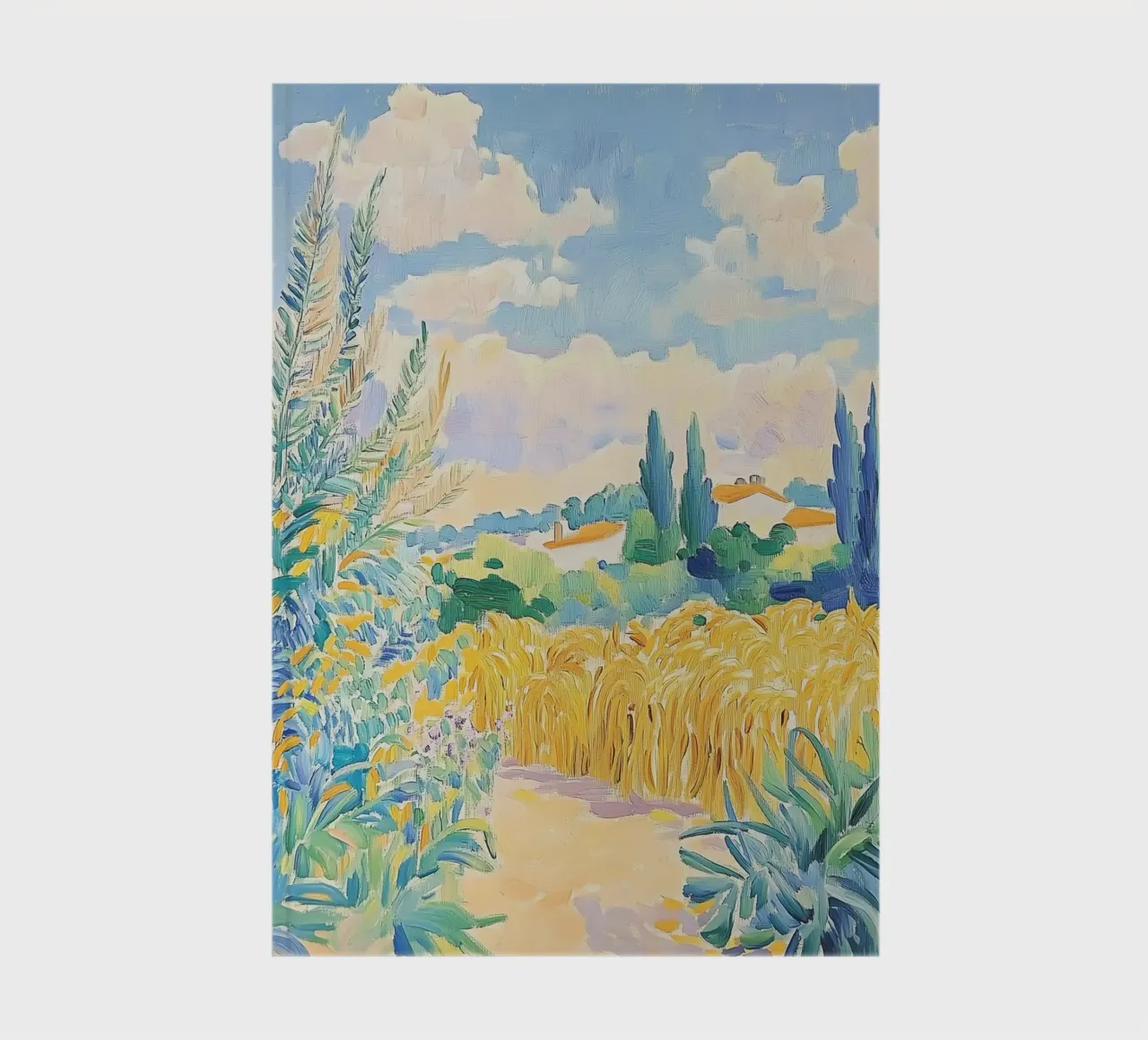 Mediterranean Wheat Field Path notebook by Melloi Art Print