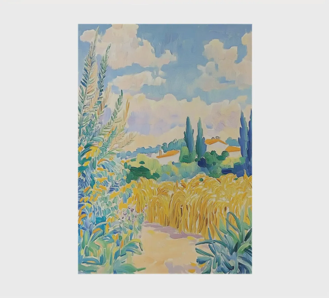 Mediterranean Wheat Field Path notebook by Melloi Art Print