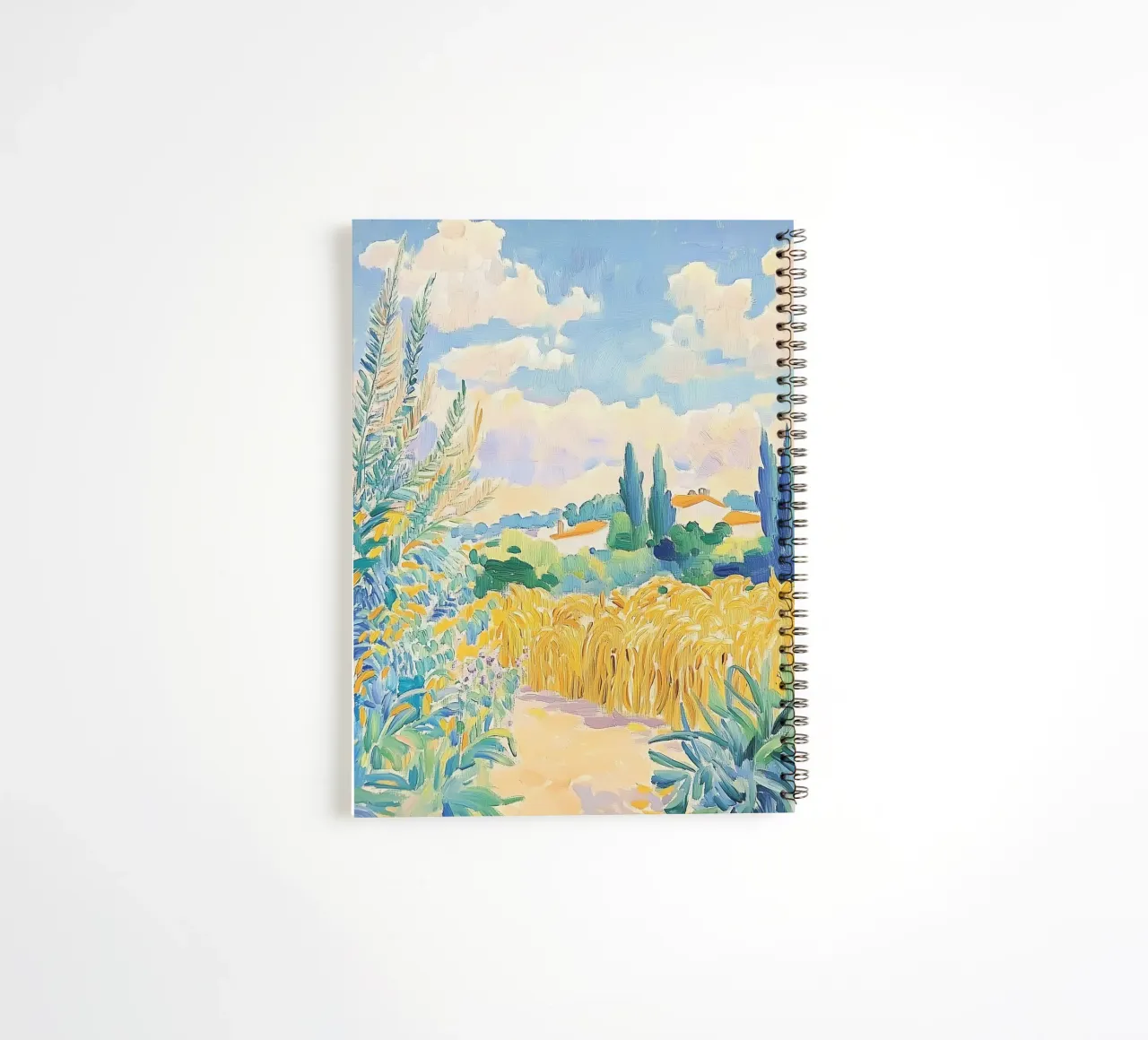 Mediterranean Wheat Field Path spiral notebook by Melloi Art Print