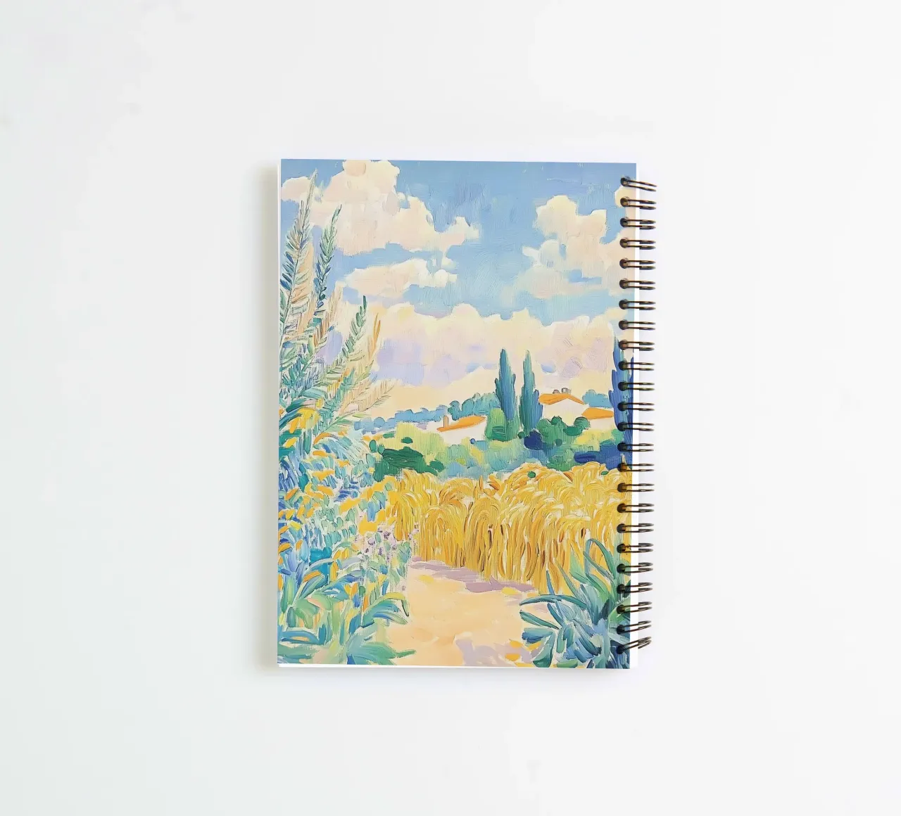 Mediterranean Wheat Field Path spiral notebook by Melloi Art Print