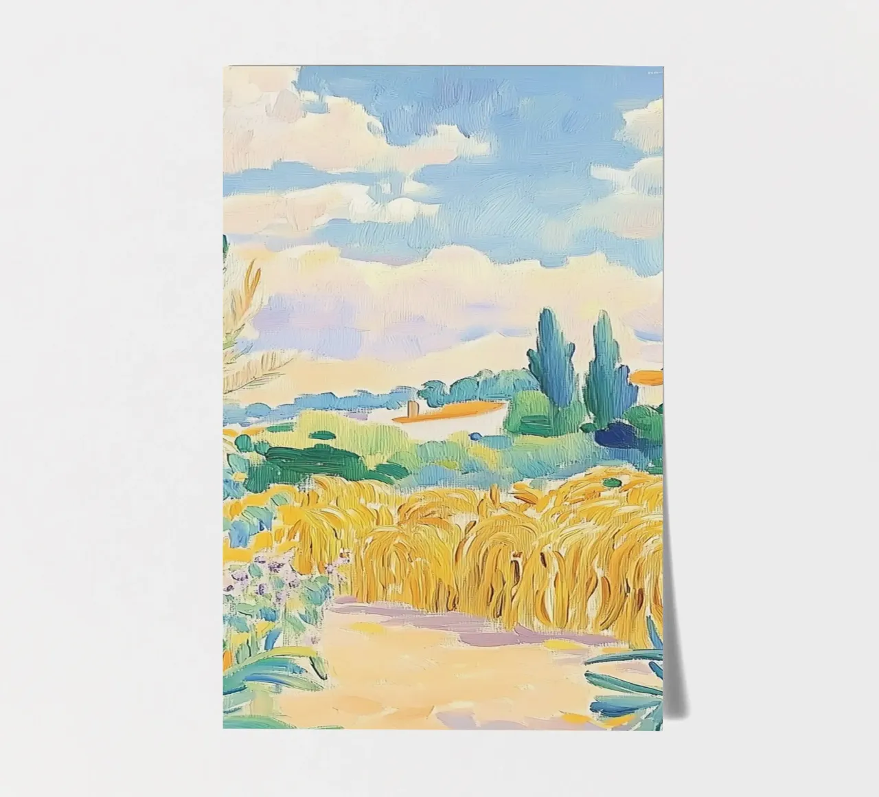 Mediterranean Wheat Field Path sticker sheet by Melloi Art Print