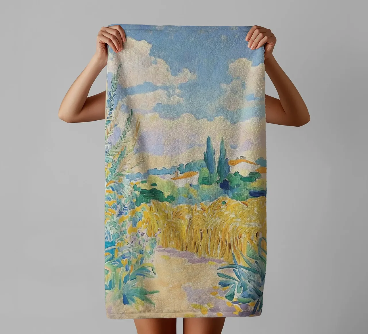 Mediterranean Wheat Field Path towel by Melloi Art Print