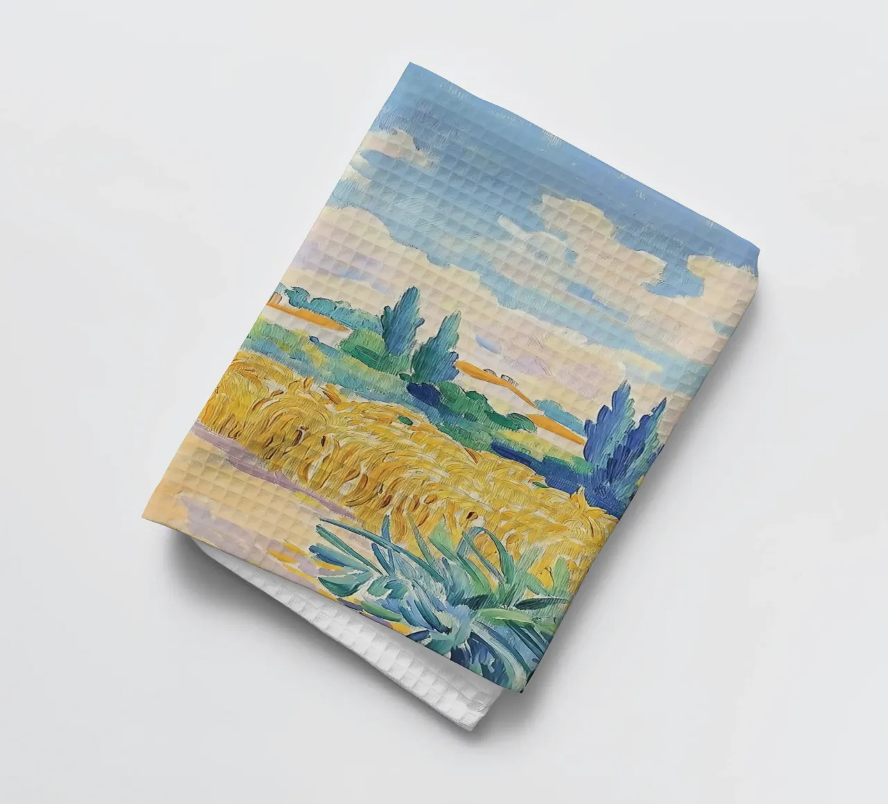 Mediterranean Wheat Field Path tea towel by Melloi Art Print