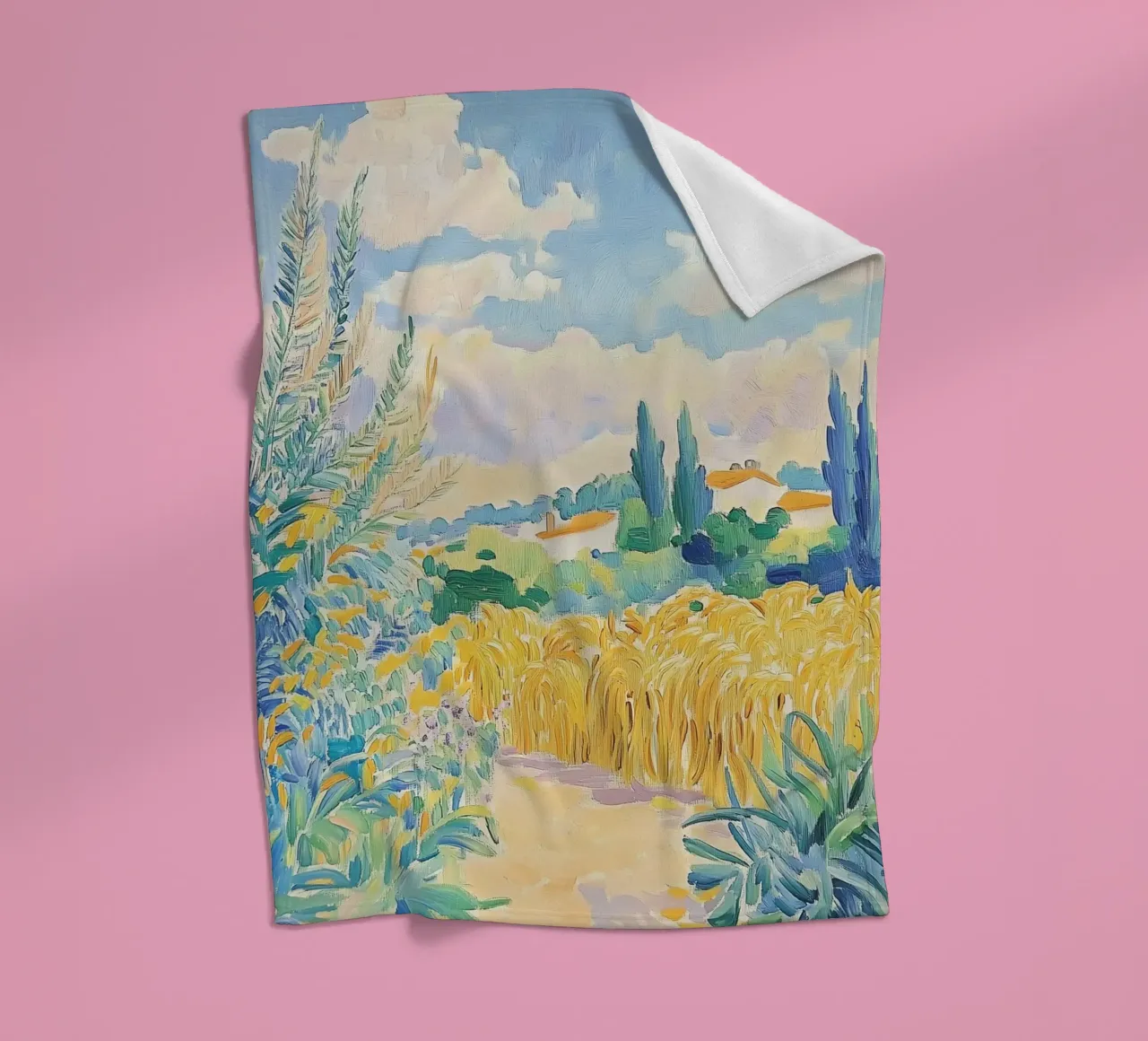 Mediterranean Wheat Field Path fleece blanket by Melloi Art Print
