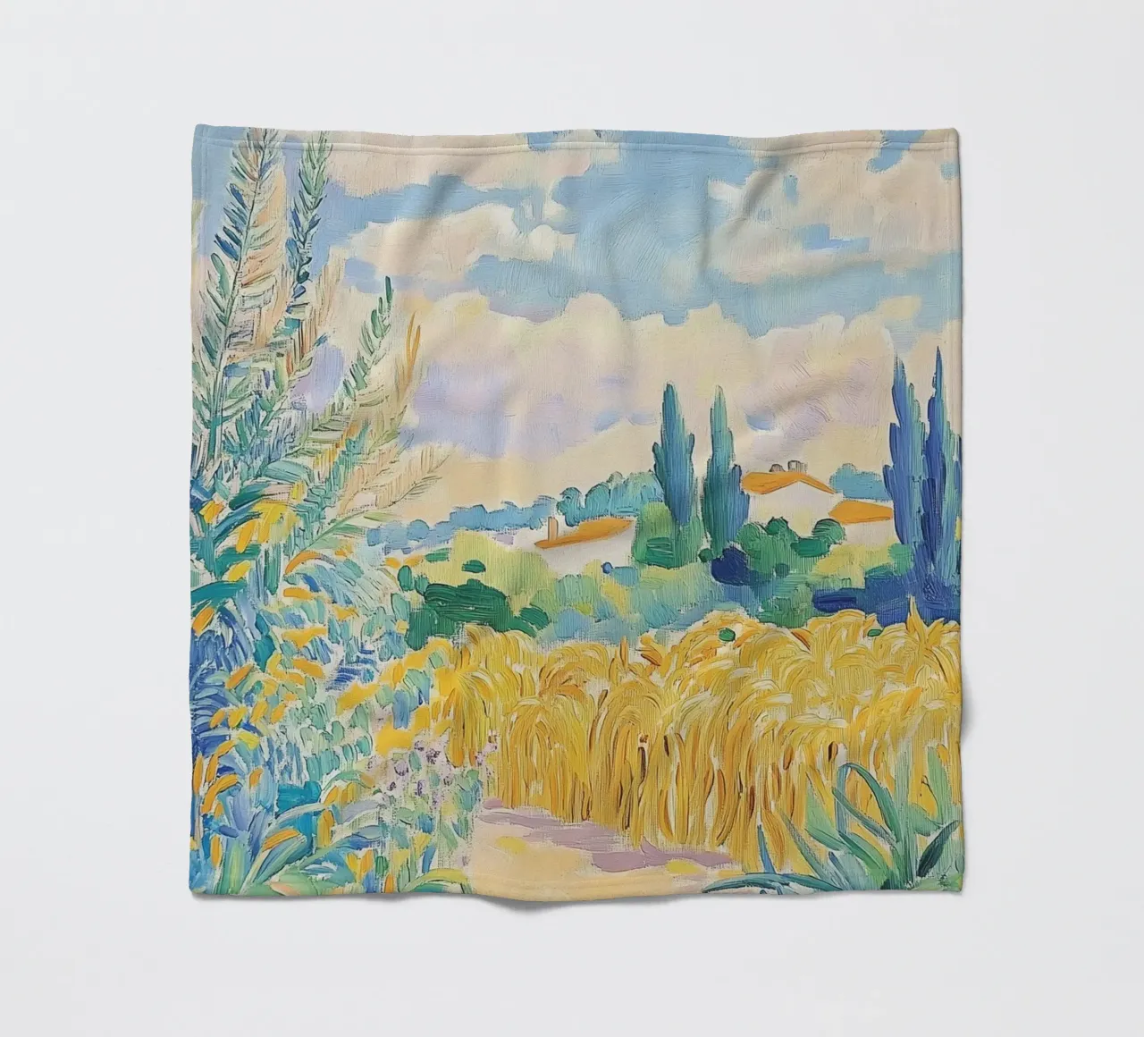Mediterranean Wheat Field Path fleece blanket by Melloi Art Print