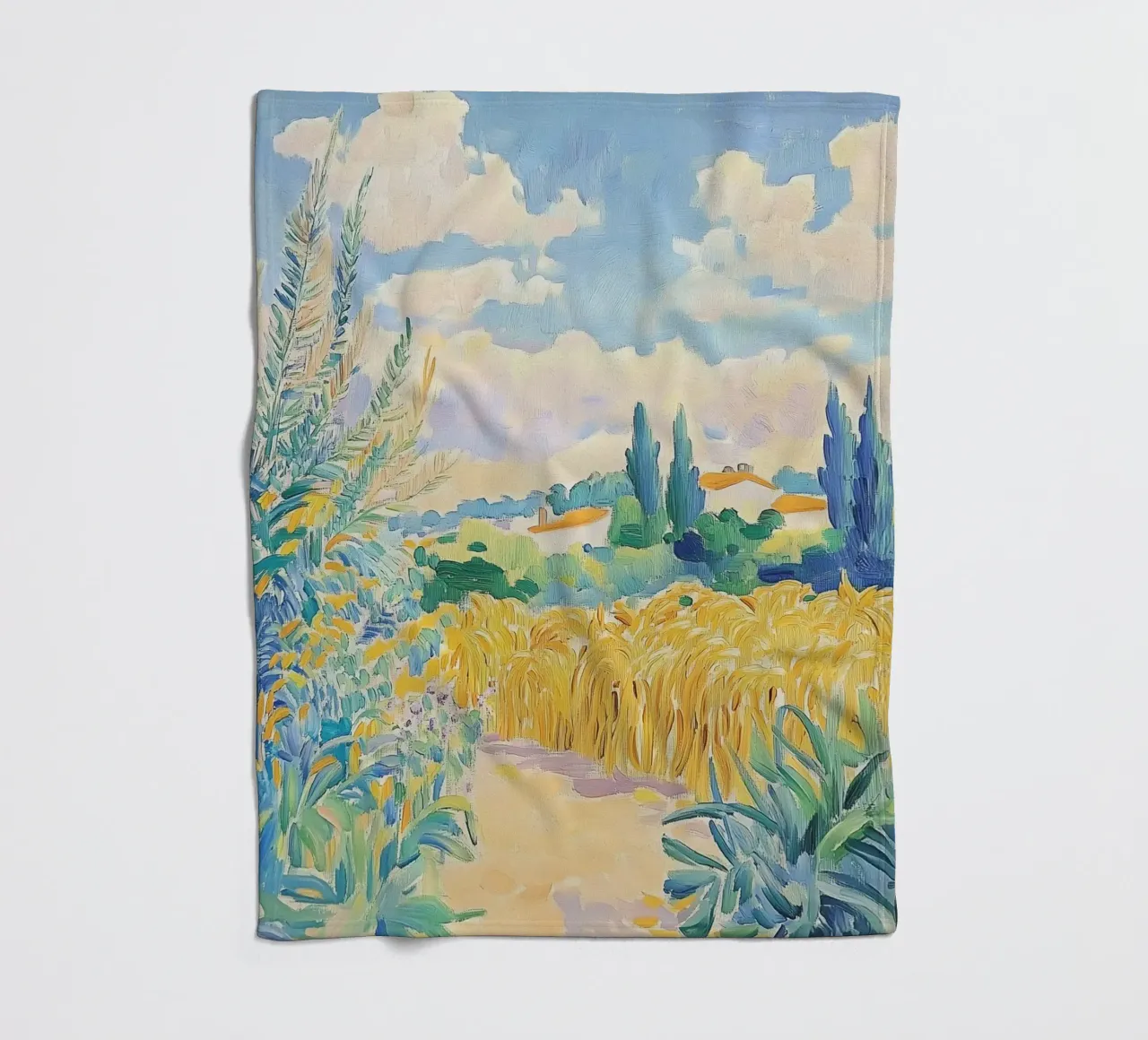 Mediterranean Wheat Field Path fleece blanket by Melloi Art Print