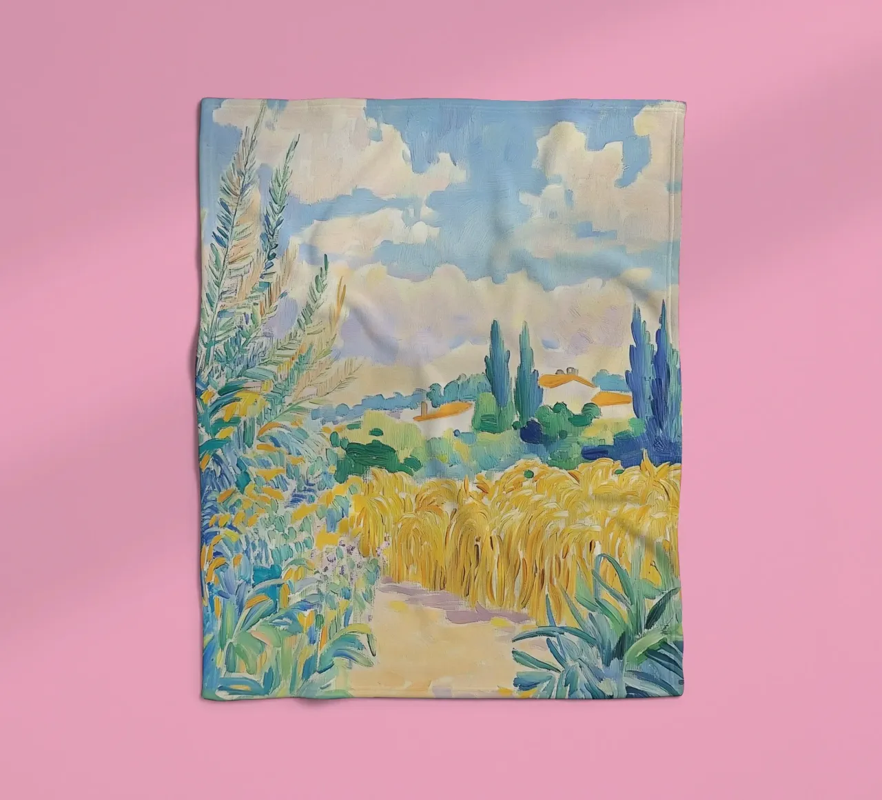 Mediterranean Wheat Field Path fleece blanket by Melloi Art Print