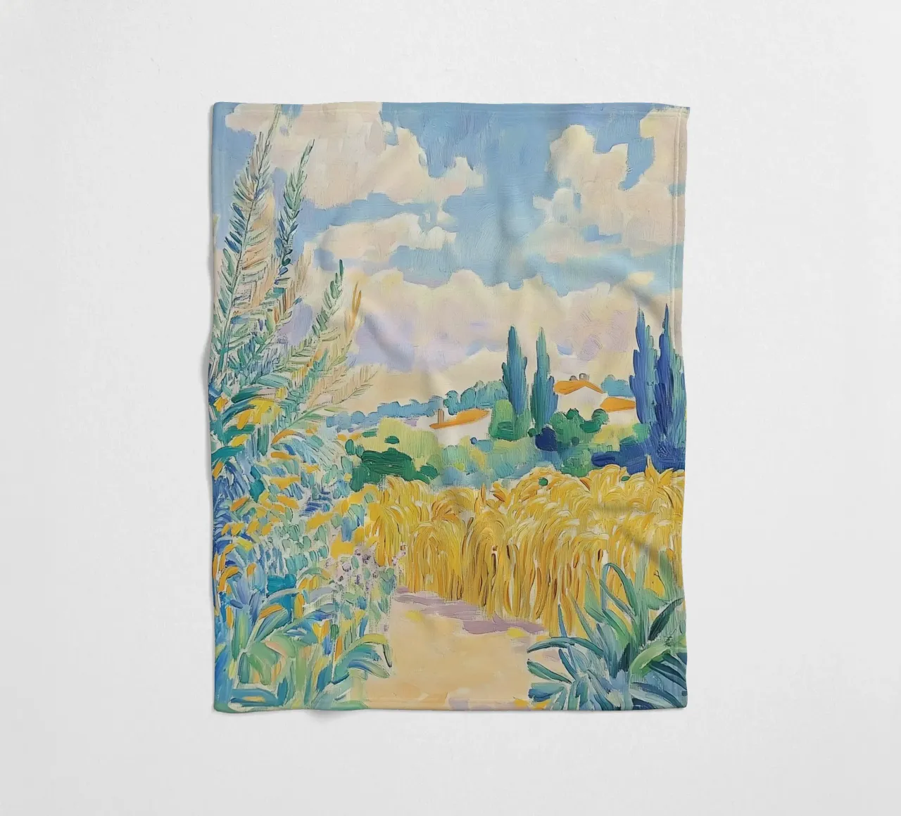 Mediterranean Wheat Field Path fleece blanket by Melloi Art Print