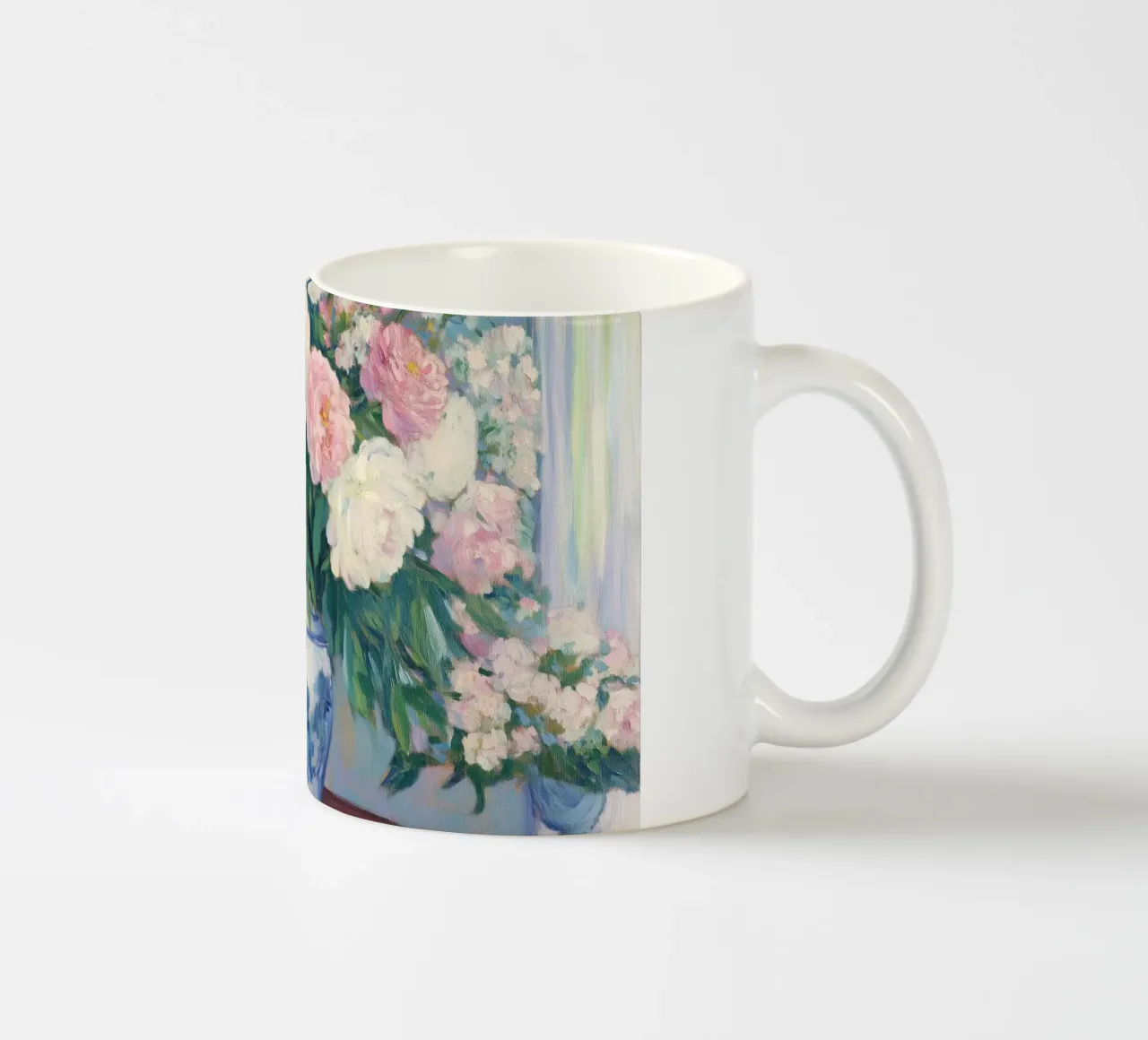 Peonie in un vaso a cineserie blu e bianco tazza in ceramica da Melloi Art Print