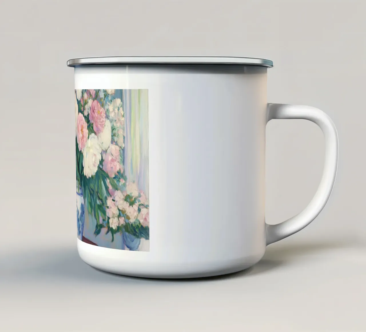 Peonie in un vaso a cineserie blu e bianco tazza in smalto da Melloi Art Print