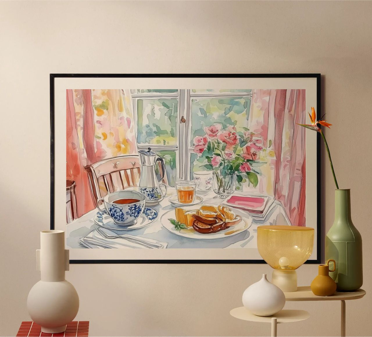 Frühstück am Fenster Aquarell Poster von Melloi Art Print