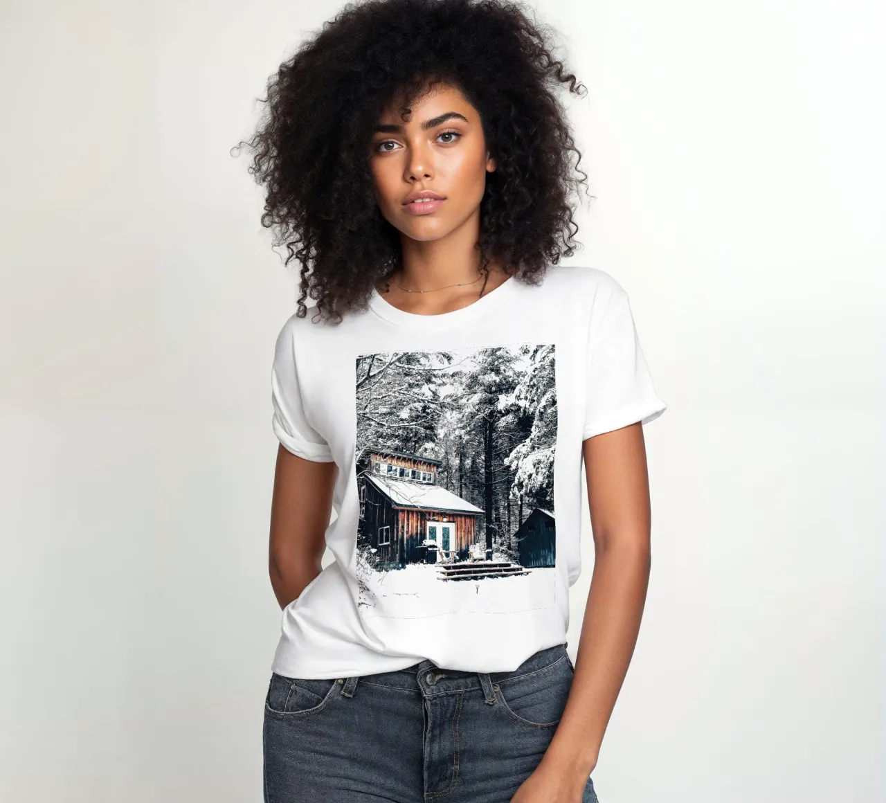 Rifugio invernale nella foresta - un ambiente rustico e accogliente t-shirt da donna da Whole©