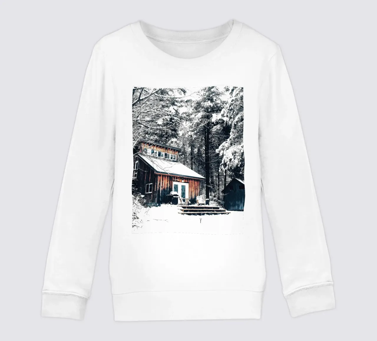 Winter hut in the forest - rustic cosiness kids sweatshirt by Whole©