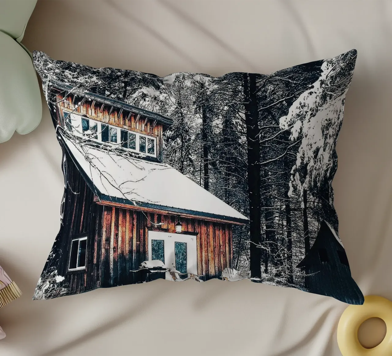 Rifugio invernale nella foresta - un ambiente rustico e accogliente cuscino da Whole©