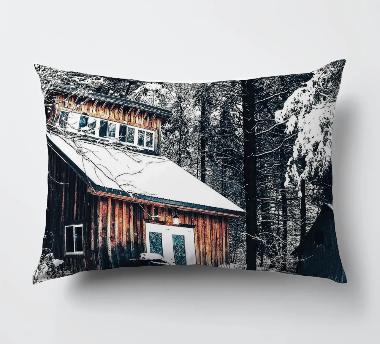 Winterhütte im Wald – Rustikale Gemütlichkeit Kissen von Whole©