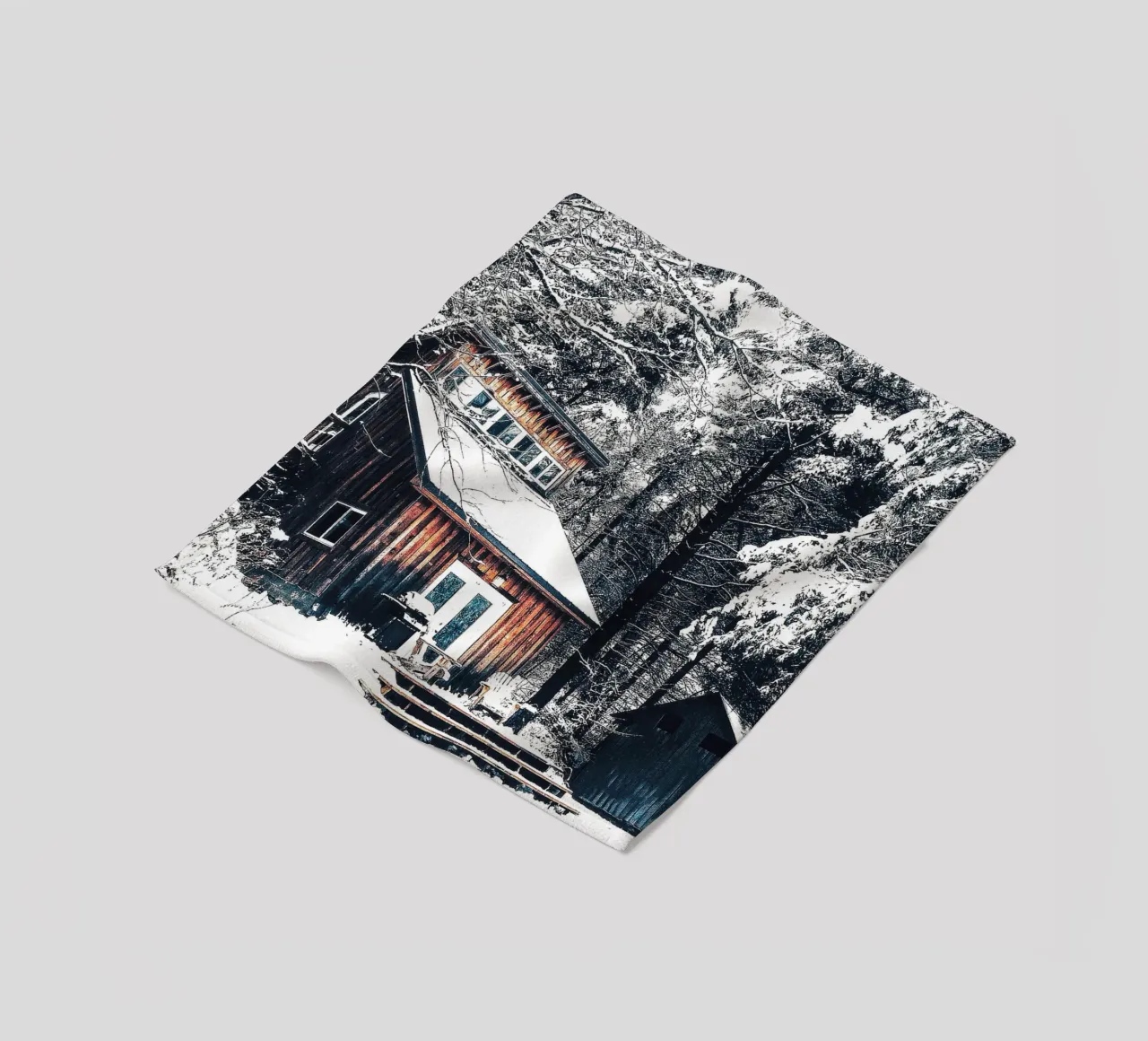 Winter hut in the forest - rustic cosiness fleece blanket by Whole©