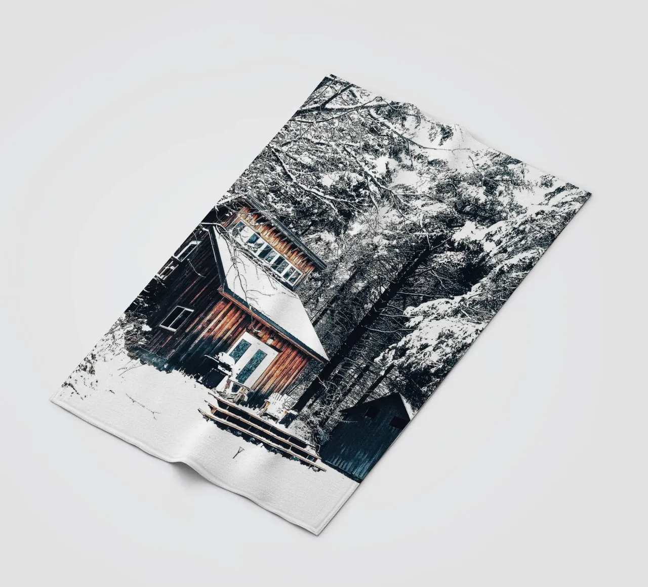 Winter hut in the forest - rustic cosiness fleece blanket by Whole©