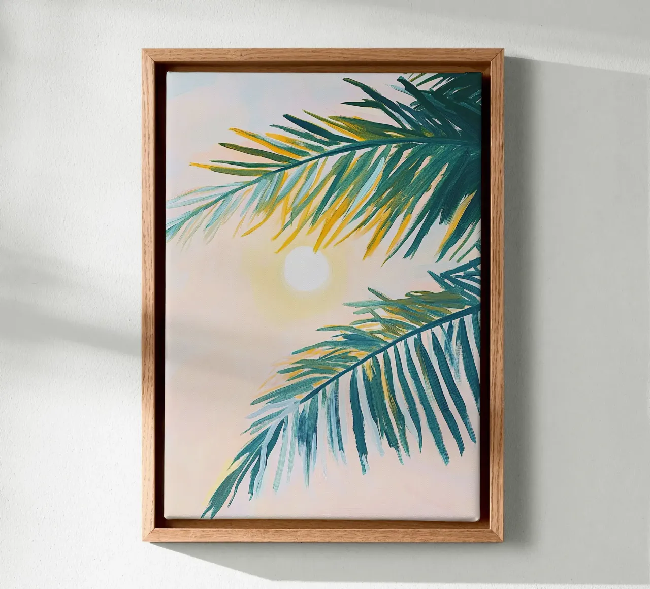 Sun Palm Botanical Summer Dopamine canvas with Floater frame by Euphoria Theresa
