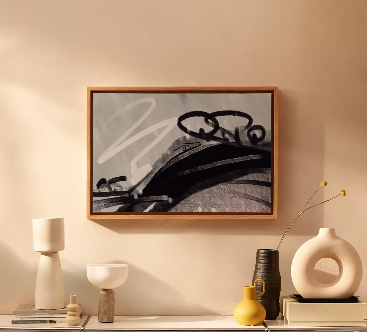 Monochrome Abstract Art tela con Cornice a cassetta da nileshkikuuchise