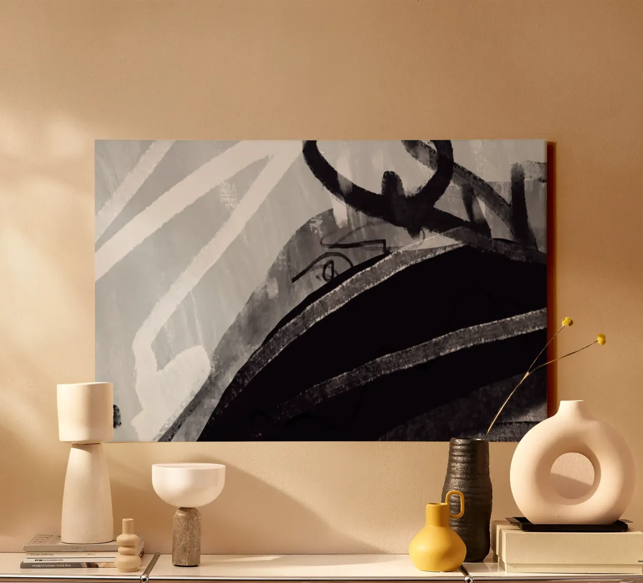 Monochrome Abstract Art tela con Cornice a cassetta da nileshkikuuchise