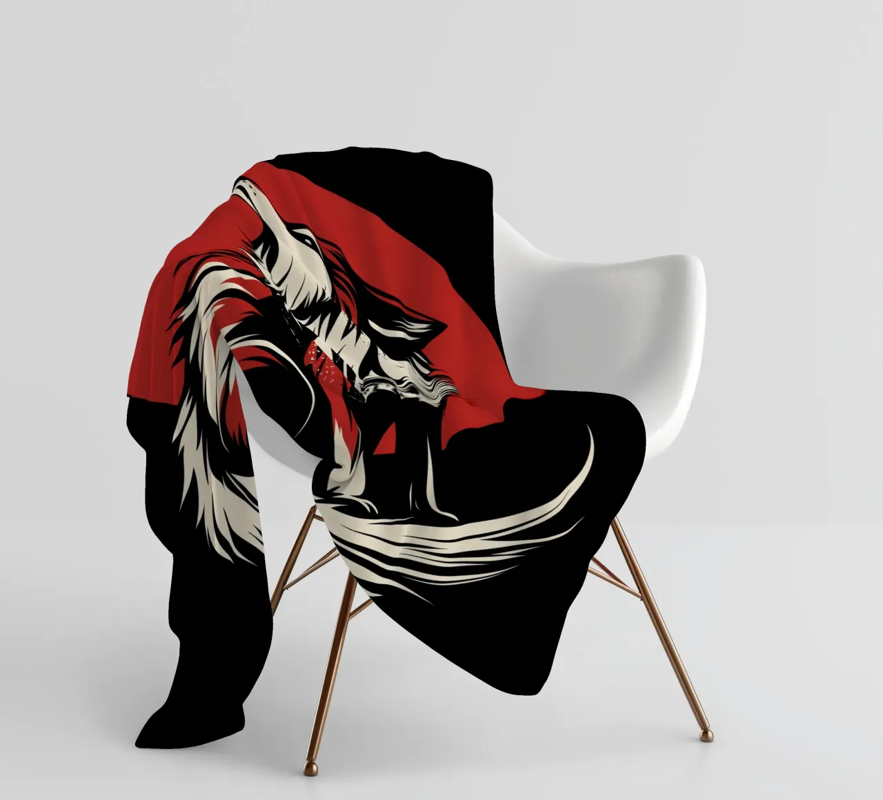 Mystical wolf-dog in front of blood moon fleece blanket by Autofocus