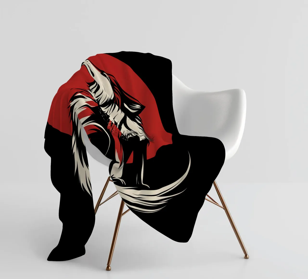 Mystical wolf-dog in front of blood moon fleece blanket by Autofocus