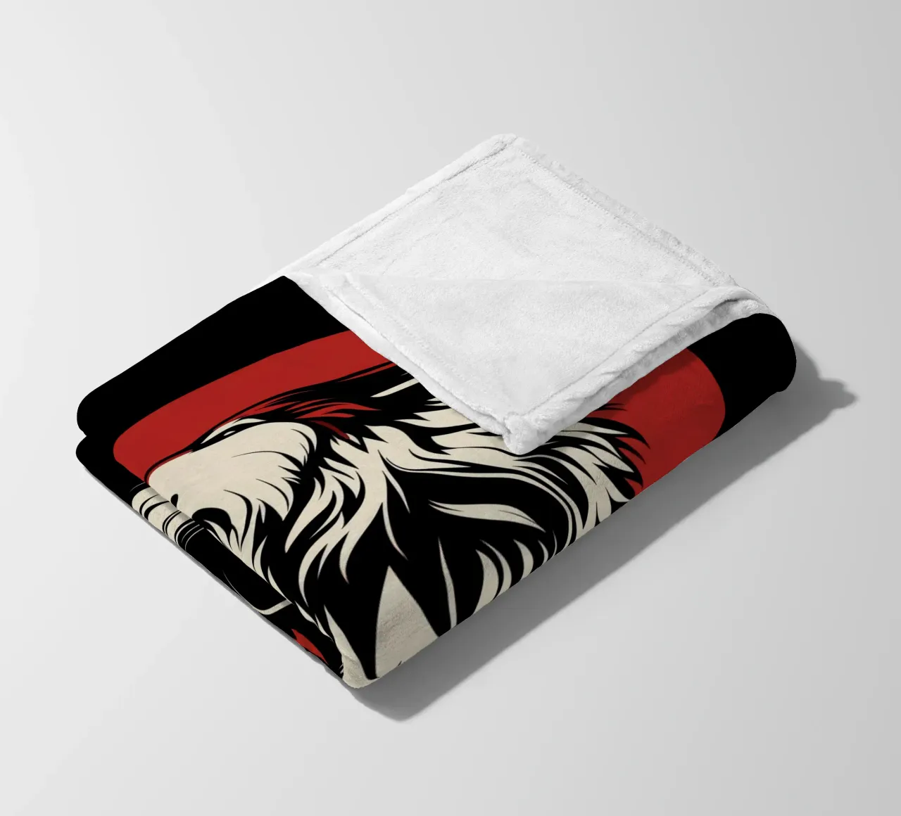 Mystical wolf-dog in front of blood moon fleece blanket by Autofocus