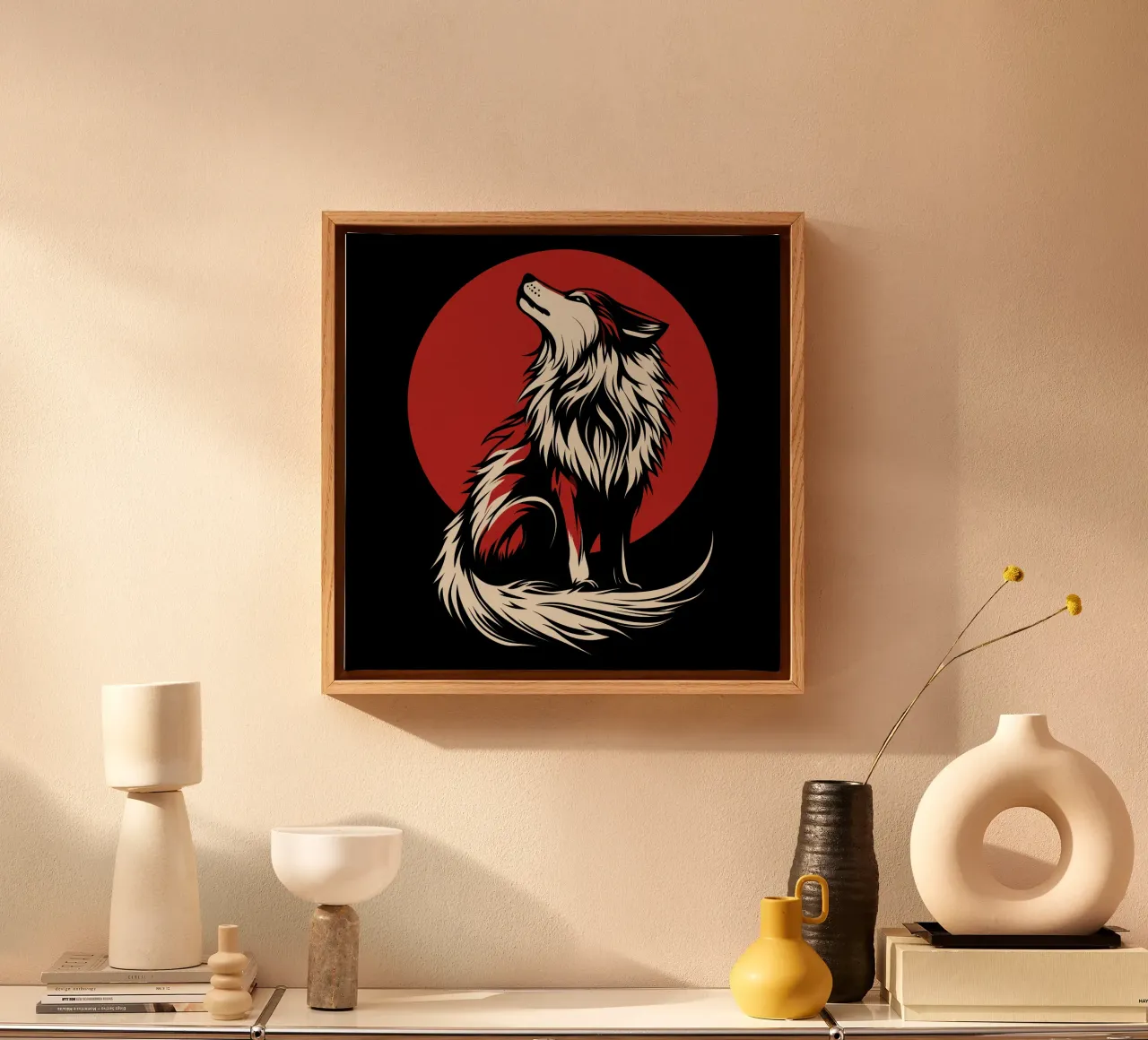 Chien-loup mystique devant la lune de sang toile avec Caisse américaine de Autofocus