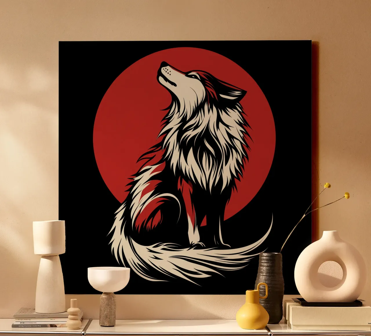 Chien-loup mystique devant la lune de sang toile avec Caisse américaine de Autofocus