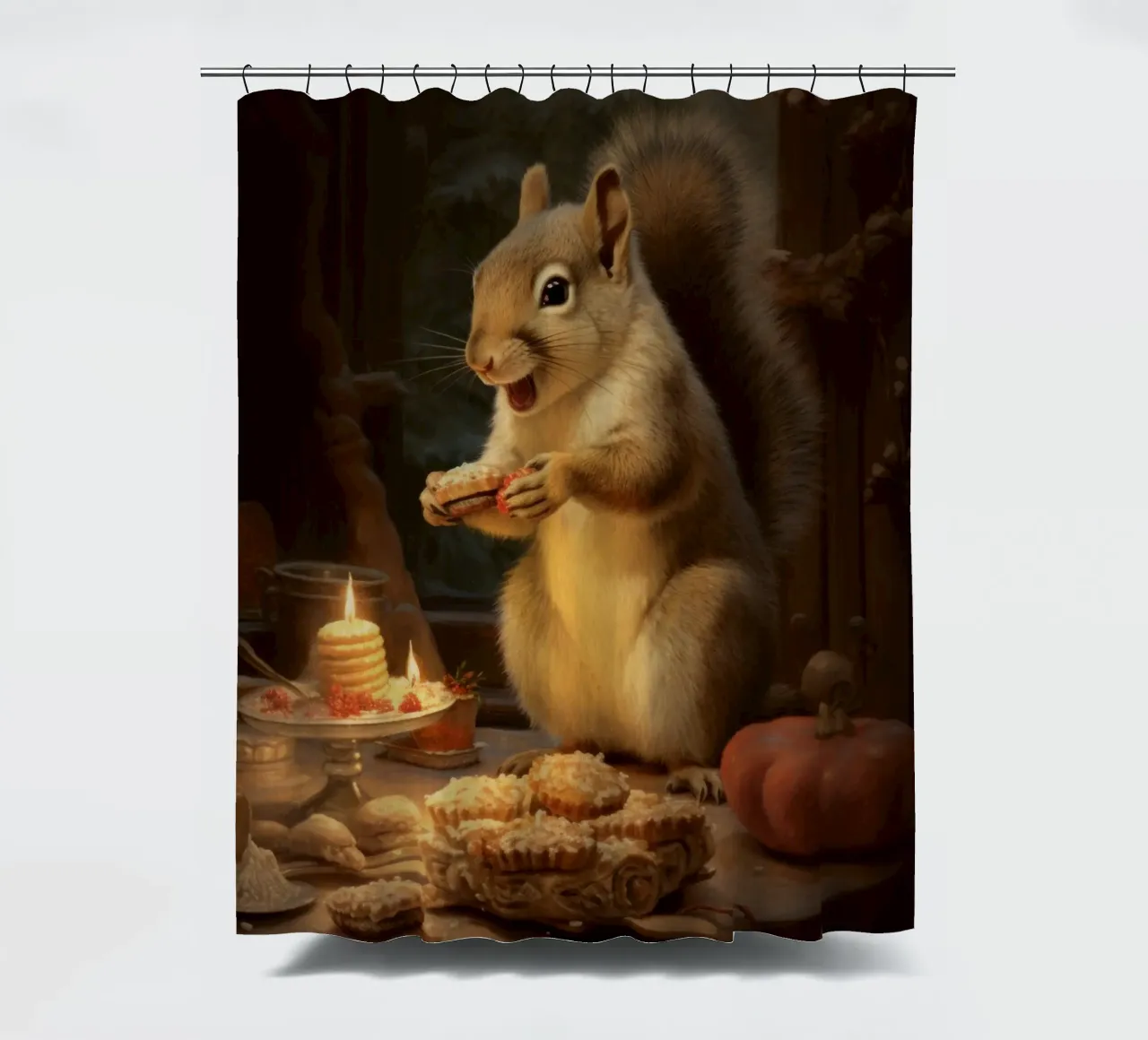 Eichhörnchen mit Plätzchen shower curtain by Luna & Noctua