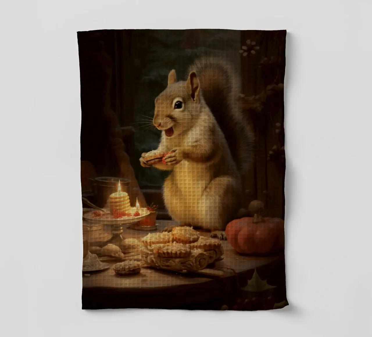 Eichhörnchen mit Plätzchen tea towel by Luna & Noctua