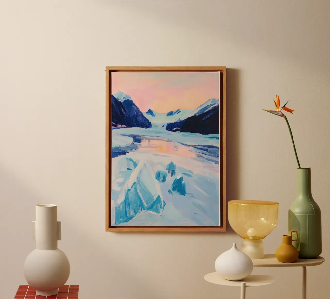 Noorderlicht Sneeuw Winterlandschap canvas met Baklijst van Euphoria Theresa