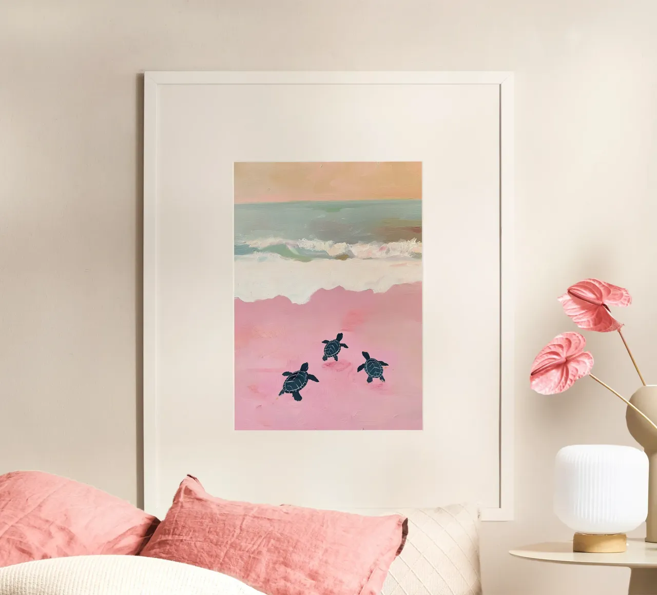 Tartarughe di mare Rosa Preppy poster con telaio in plastica da Euphoria Theresa