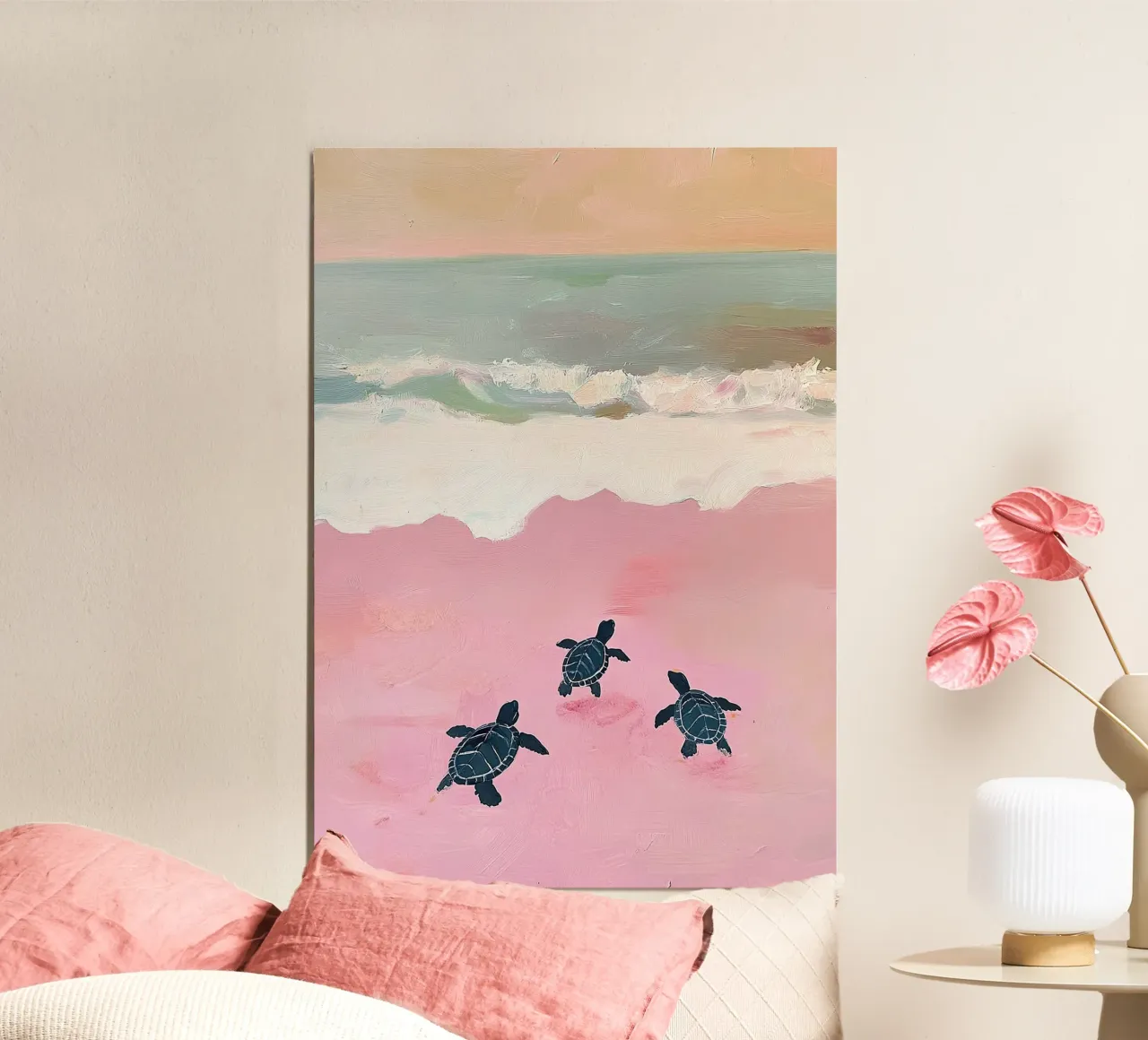 Tartarughe di mare Rosa Preppy poster con telaio in plastica da Euphoria Theresa
