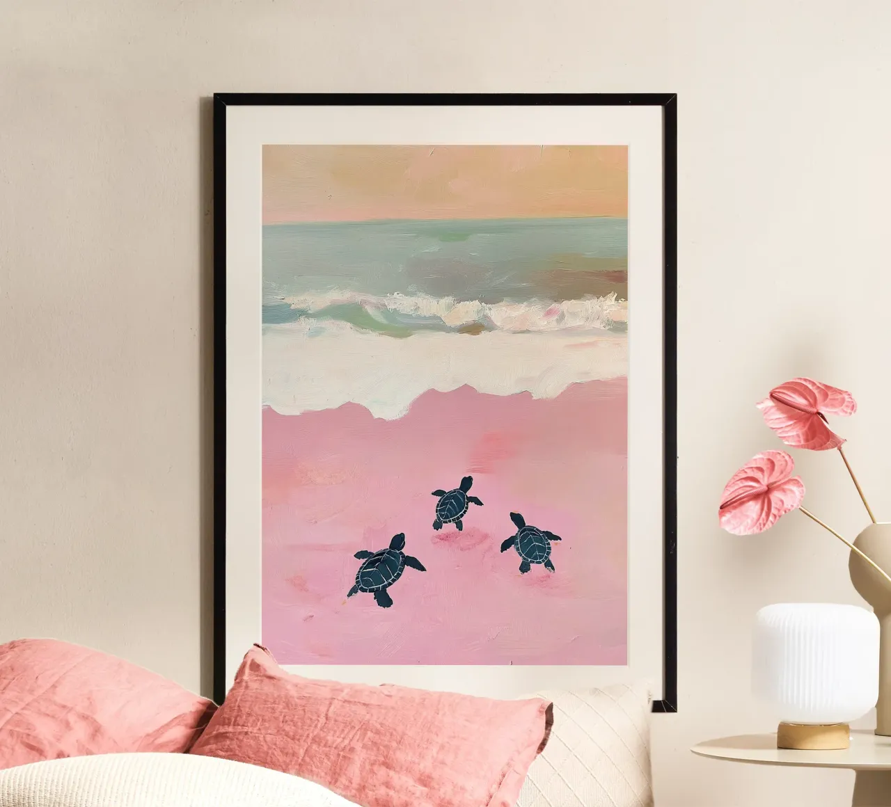Tartarughe di mare Rosa Preppy poster con telaio in plastica da Euphoria Theresa