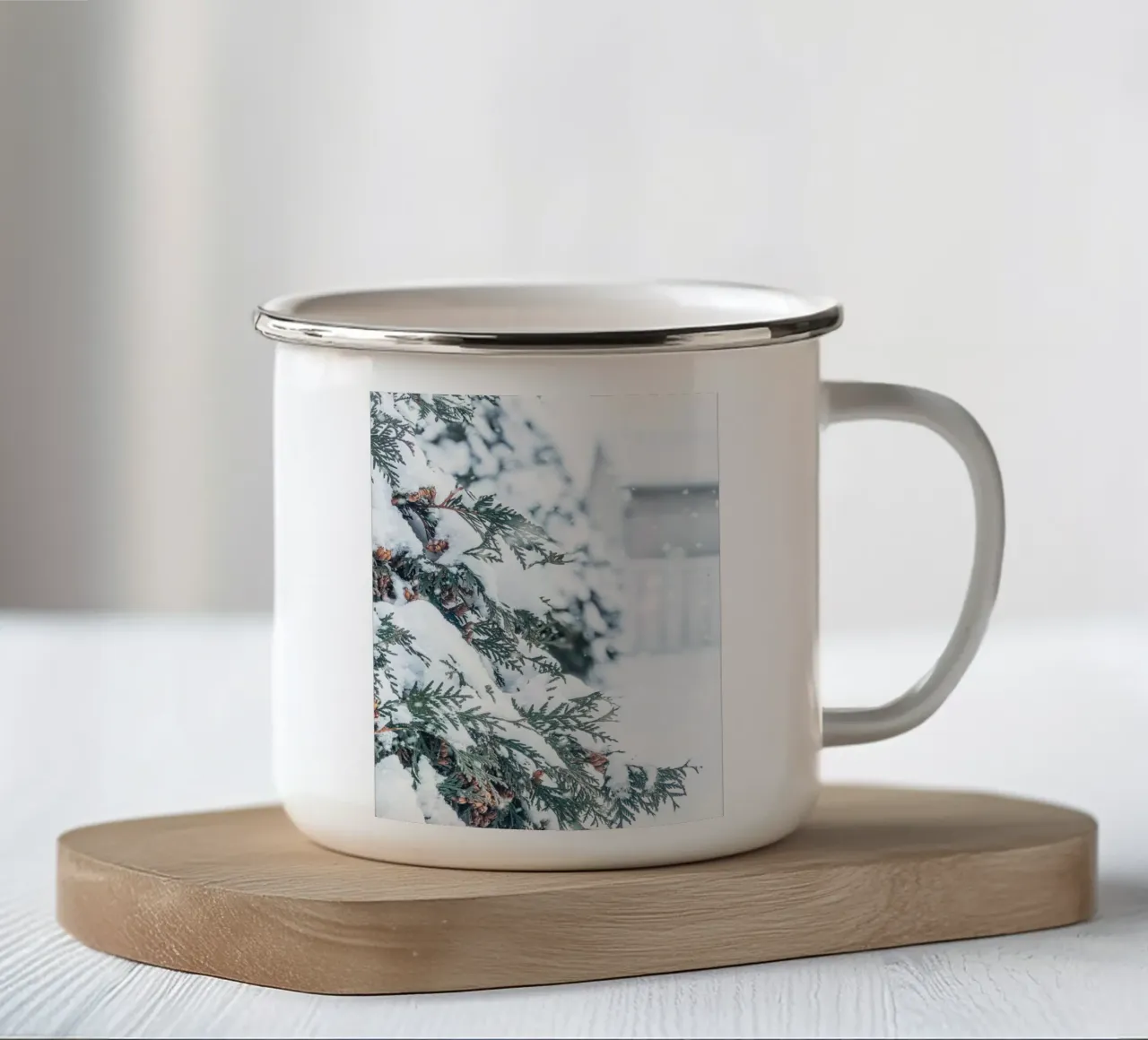Rami di neve fotografia invernale tazza in smalto da Whole©