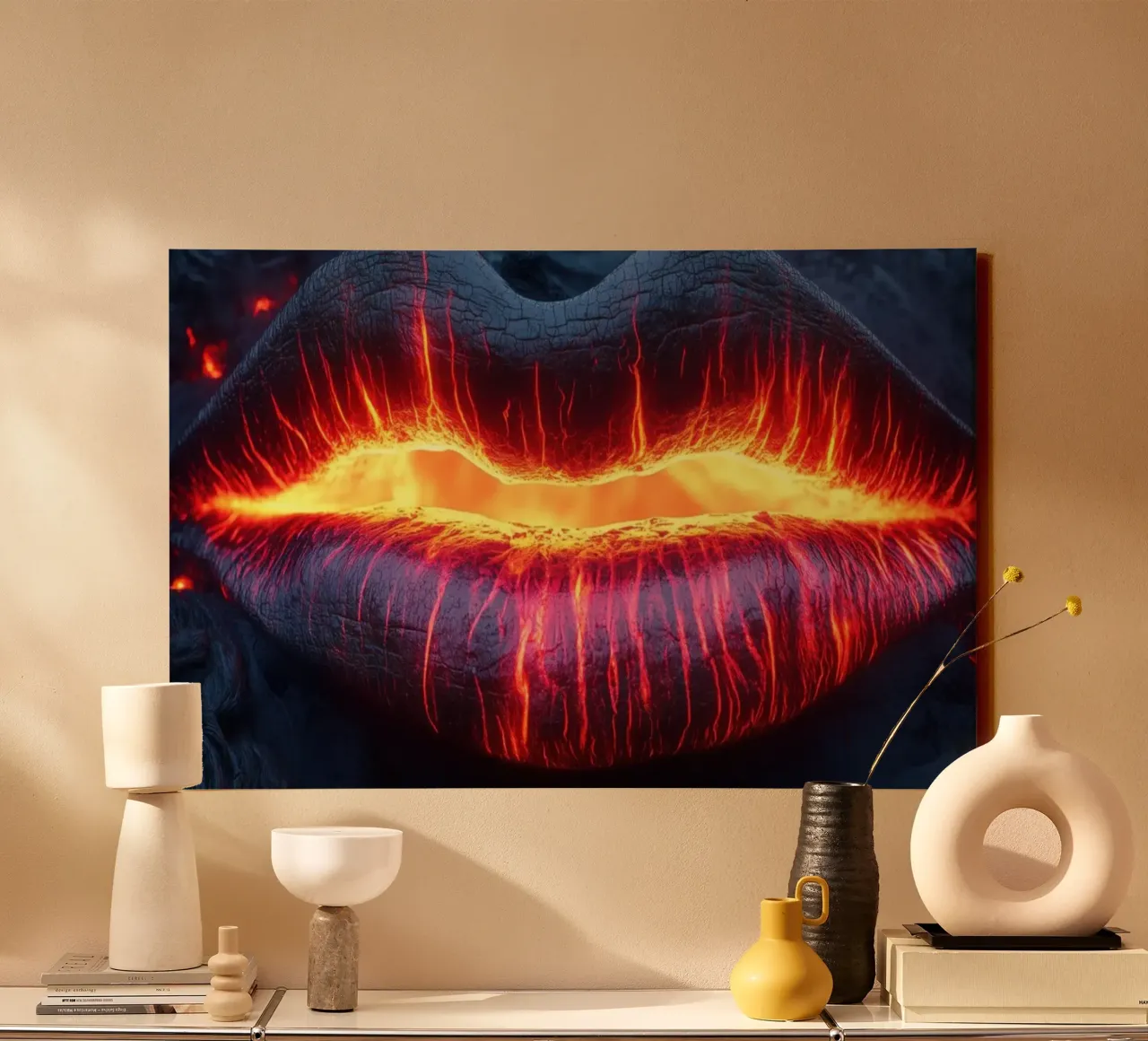 Labbra di lava incandescenti | Forze erotiche della natura tela con Cornice a cassetta da Autofocus