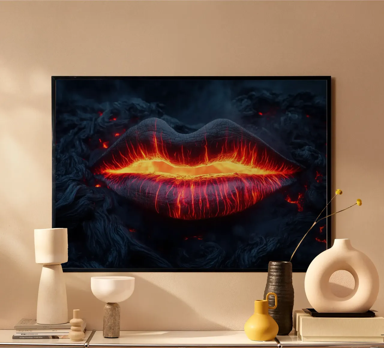 Labbra di lava incandescenti | Forze erotiche della natura poster con telaio in alluminio da Autofocus