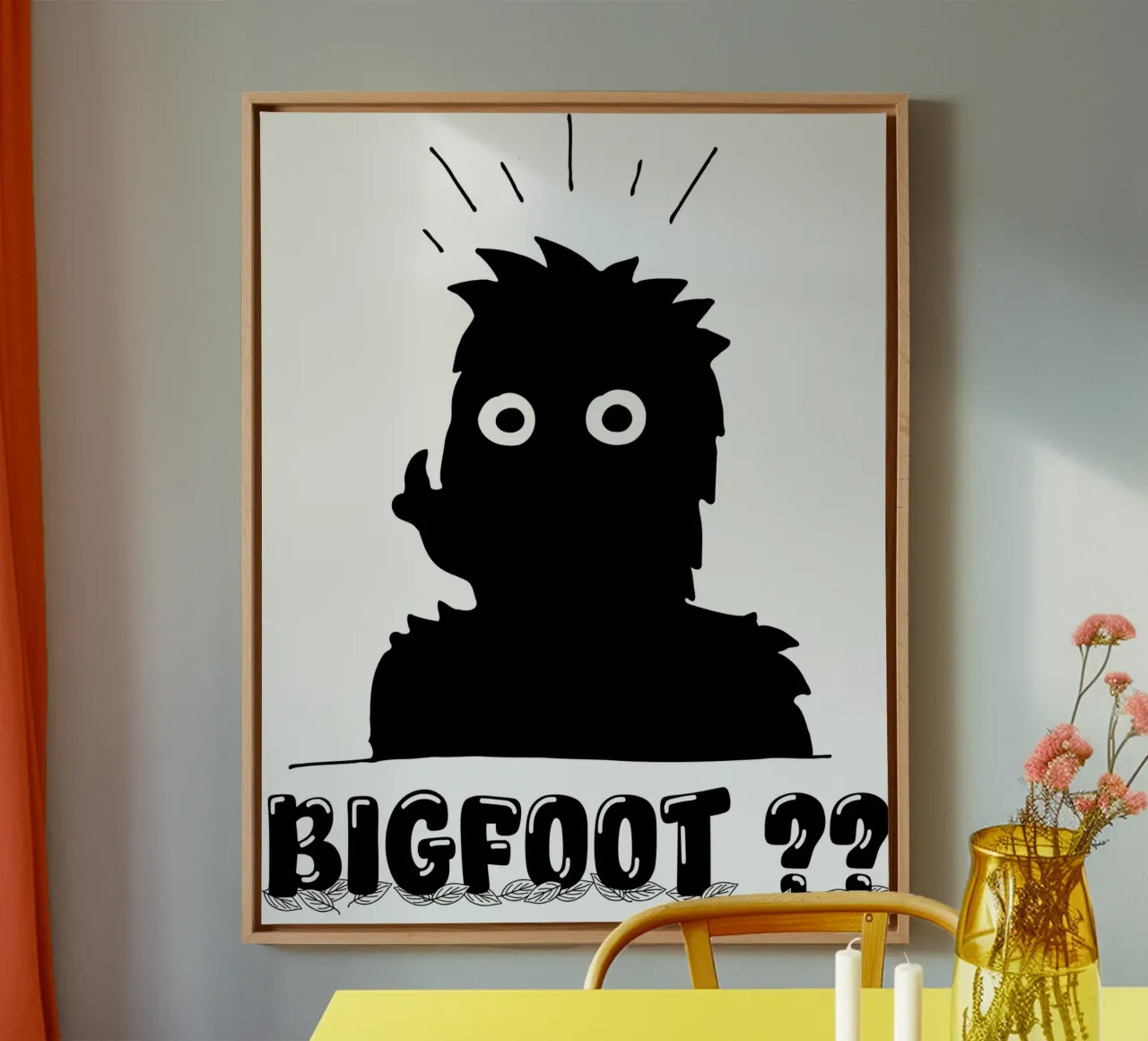 Illustrazione minimale del Bigfoot Sasquatch tela con Cornice a cassetta da sillyindustries