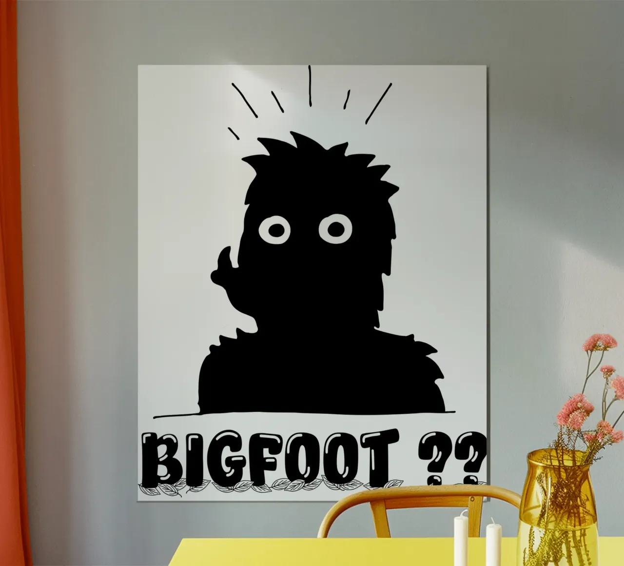 Illustrazione minimale del Bigfoot Sasquatch poster con telaio in legno da sillyindustries