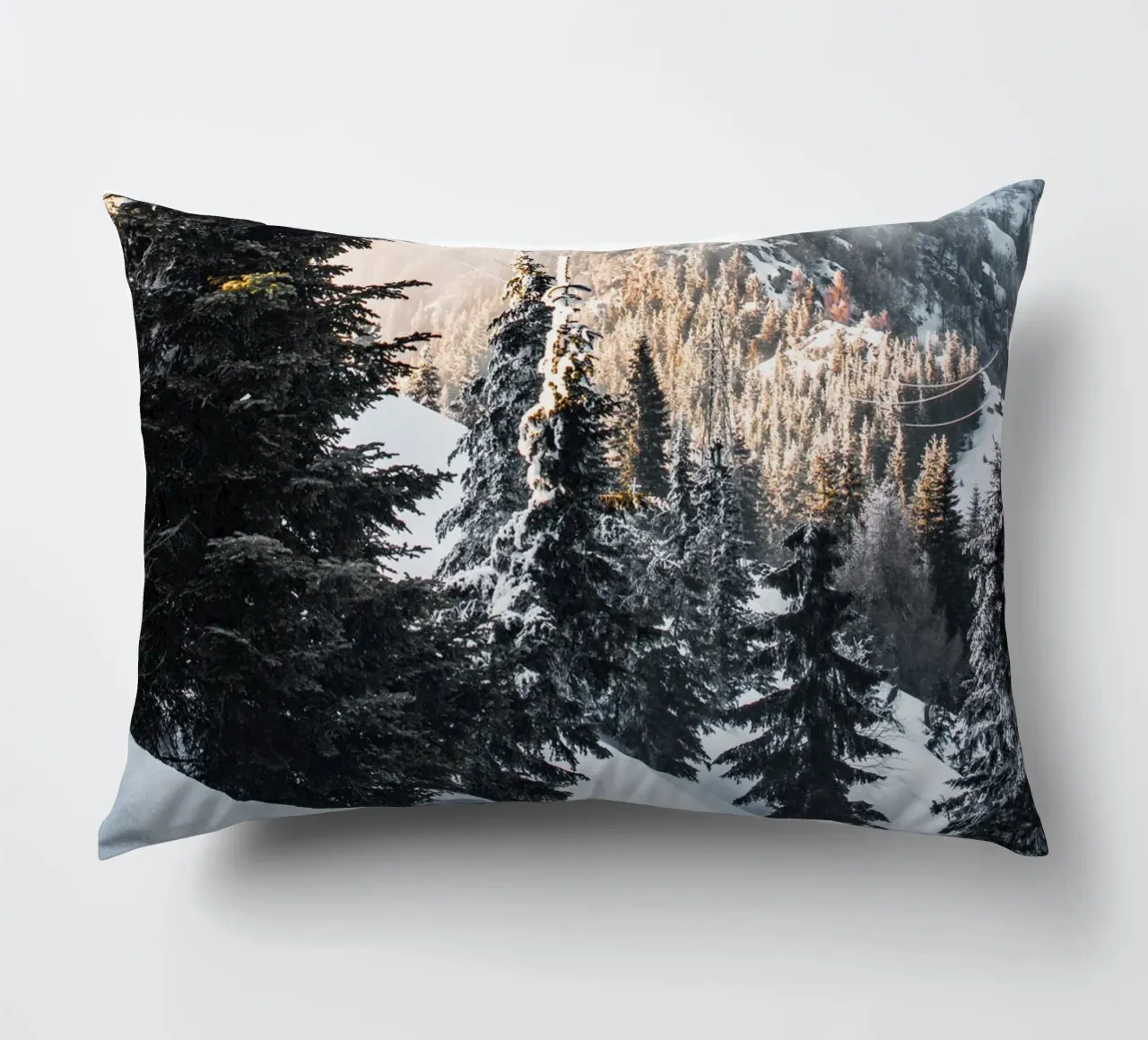 Winter mountain landscape Sunbeams decorative cushion by Whole©