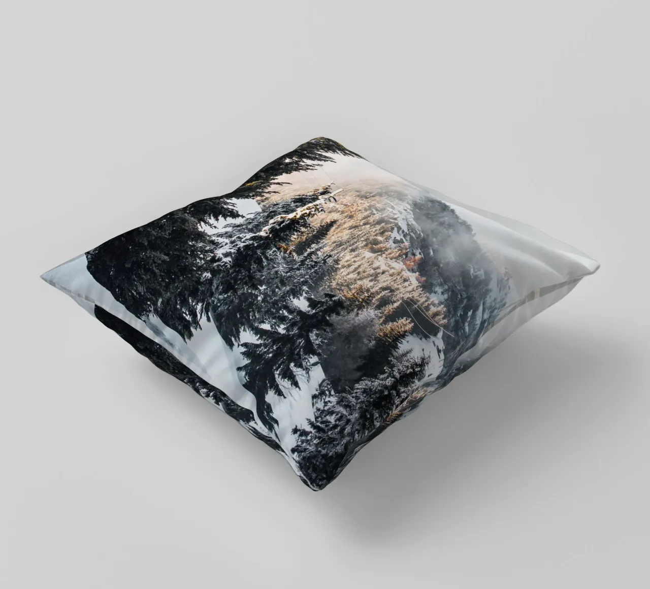 Winter mountain landscape Sunbeams decorative cushion by Whole©
