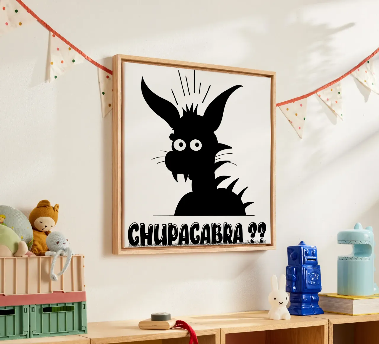 Chupacabra Divertente Illustrazione minima dei cartoni animati tela con Cornice a cassetta da sillyindustries