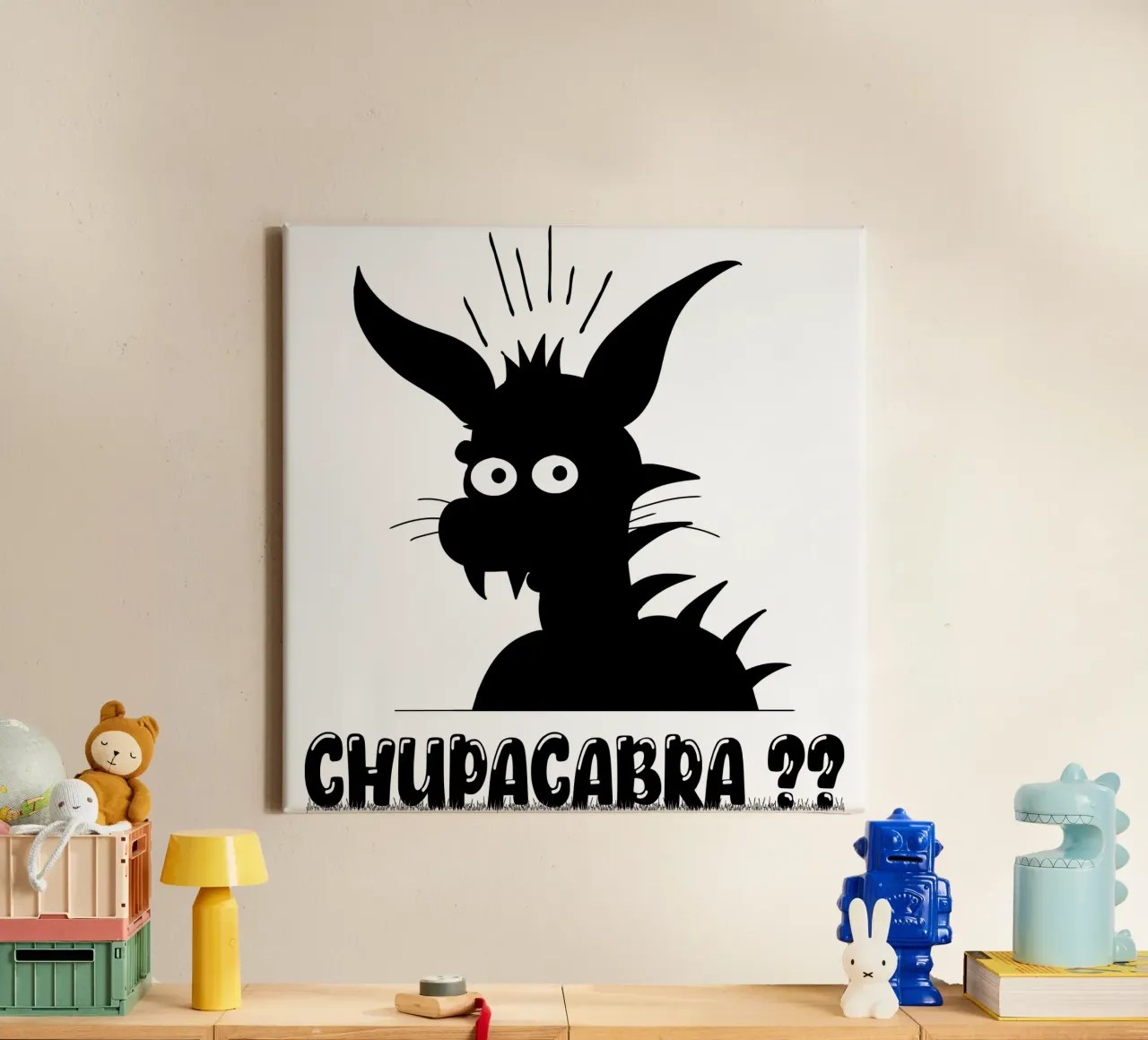 Chupacabra Divertente Illustrazione minima dei cartoni animati tela con Cornice a cassetta da sillyindustries