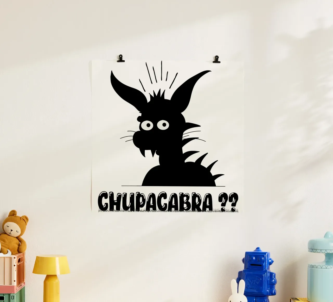 Chupacabra Divertente Illustrazione minima dei cartoni animati poster con telaio in alluminio da sillyindustries