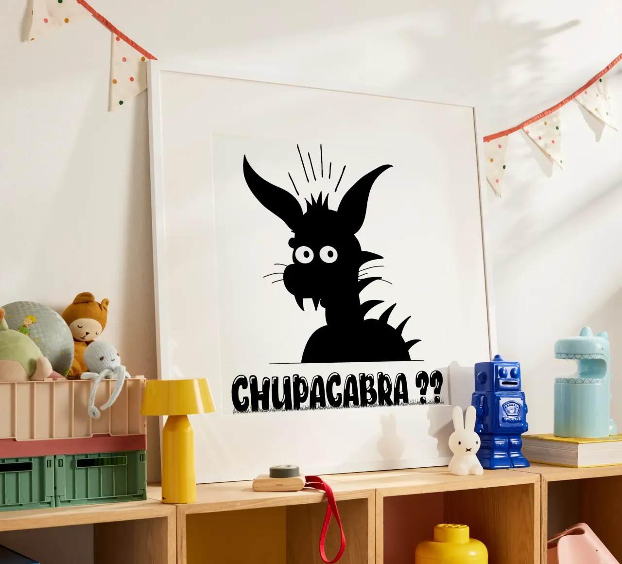 Chupacabra Divertente Illustrazione minima dei cartoni animati poster con telaio in alluminio da sillyindustries